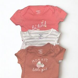 Carter's Coral and Peach and Strip Baby Girl Onesie Bodysuit Trio 12m